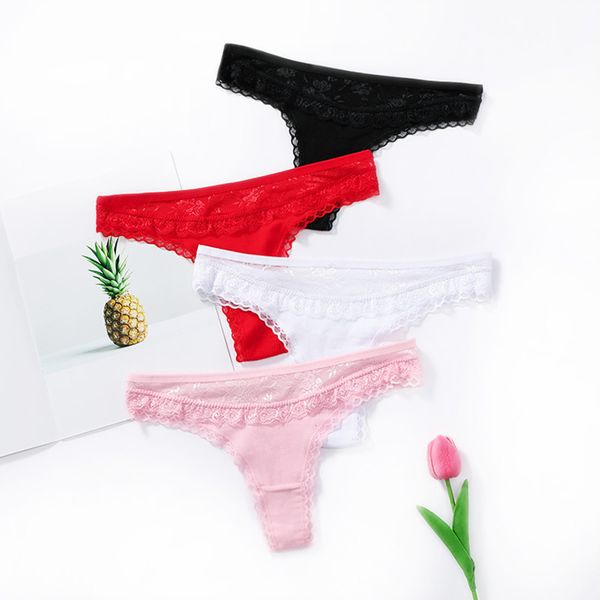 

low-rise cotton lace solid color padded g-string thong underwear exotic panties underwear women's lingerie, Black;white