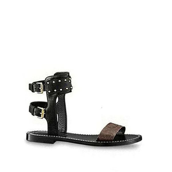 

2020 new fashion nomad sandal roman beach women sandals hollowed out print leather trekking patchwork sandal sandals with box r3, Black