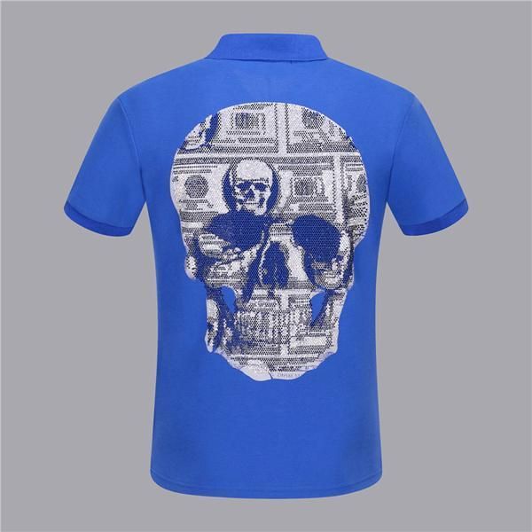

#5520 the new summer fashion pp trend men crystal skull polo cotton short sleeve t shirt luxurious men's hip hop printing polos shirts, White;black