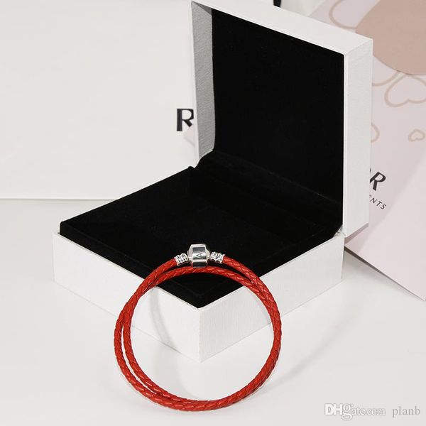 

luxury jewelry 925 sterling silver charms bracelets double layer red leather rope hand chain bracelet for women with original box