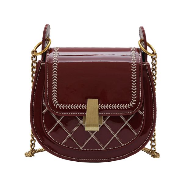 

2020 new saddle women small crossbody bags patent leather chains shoulder handbag for ladies linger fashion purses