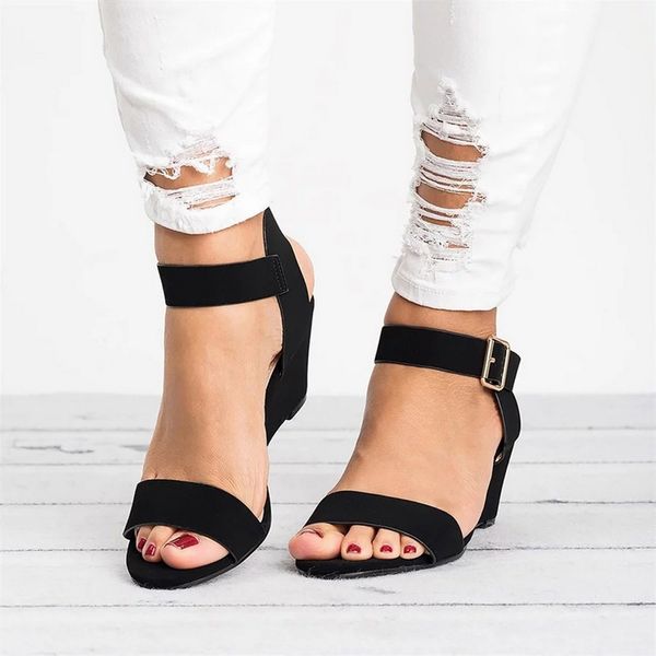 

shujin women sandals 2018 wedges summer casual shoes strap roman gladiator sandals women sandalias mujer platform sandal, Black