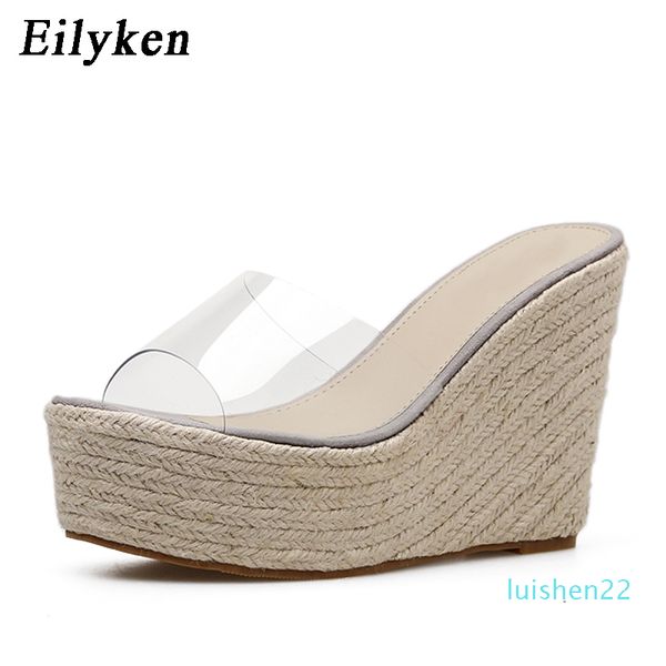 

eilyken 2020 new summer pvc jelly sandals slippers shoes casual wedges 11.5cm women's sandals slippers size 34-40 l22, Black