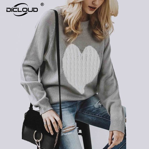 

heart sweater women autumn jumpers women casual fashion knitted pullovers sweaters chic pull femme hiver warm girls sweater, Black;gray