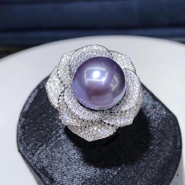 

d524 pearl ring fine jewelry 925 sterling silver round 12-13mm nature fresh water edison purple pearls rings for women presents, Golden;silver