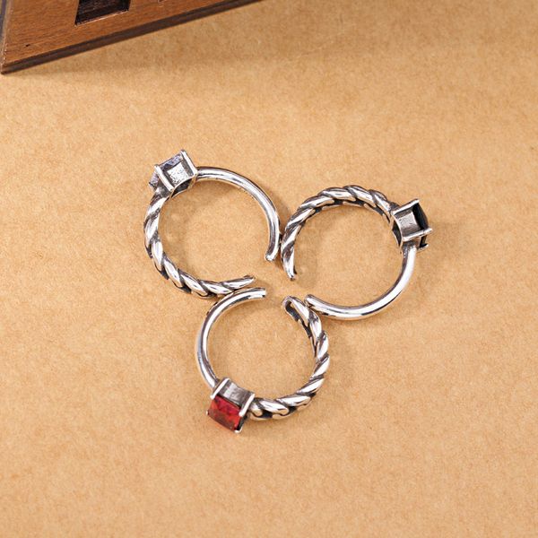 

925 sterling silver jewelry open black crystal retro asymmetry rings for party women gift adjustable ring anillos bague vrs2219