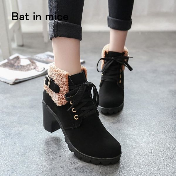 

winter 8cm casual women warm boots female waterproof ladies snow boots shoes woman plush insole botas mujer plus size 35-41 a046, Black
