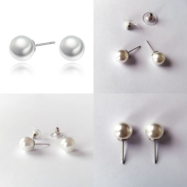 

concise temperament pearl ear nail ma'am gift earring round pearl ear nail hoop earrings jewelry, Silver