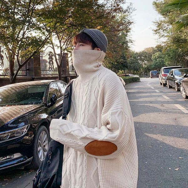 

зимняя мужская орфография цвет водолазка свободный патч пуловер утолщение шерстяные свитера в теплом кашемире вязание одежды пальто, White;black