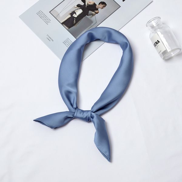

square solid silk scarf 70*70cm women bandana wraps female luxury foulard ladies scarves headband hijab soft shawls accessories, Blue;gray