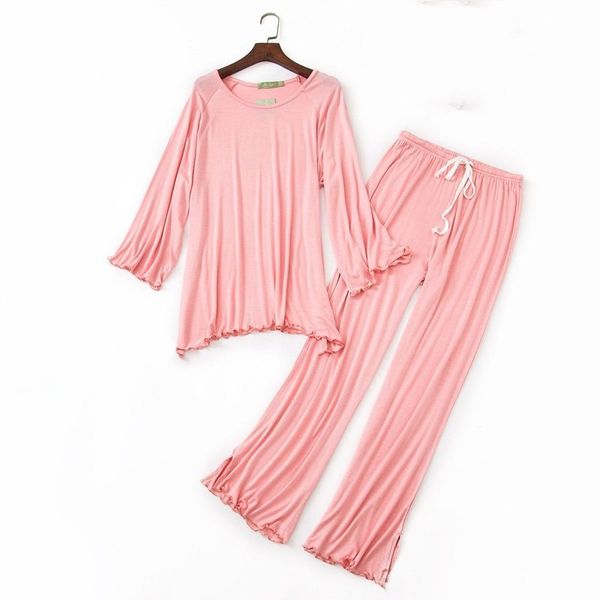 

2019 summer two-piece female casual loosen pajama sets ladies modal sleepwear suit women o-neck collar t shirt & pants plus size, Blue;gray