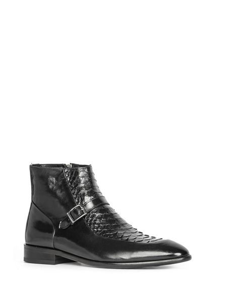

lord men's boot black leather-black python
