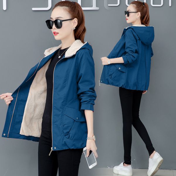 

plus velvet thick warm korean autumn and winter new large size mid-length casual loose thin hooded cotton, Black;brown