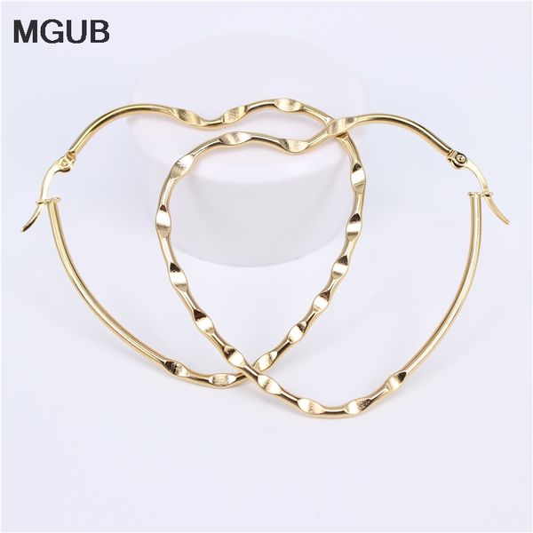 

stainless steel fashion big heart-shaped hoop earrings for women girl's hypoallergenic jewelry diameter 60-65mm lh850, Golden;silver