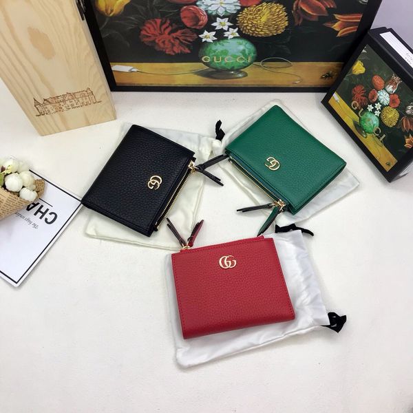 

classic short black wallet with box women brand genuine leather square wallet leather purse women money card holder 12-9.5 474747, Red;black