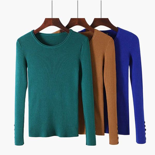 

onlysvter women basic sweater with button o neck long sleeve pullover sweaters soft elasticity female jumper pull femme, White;black