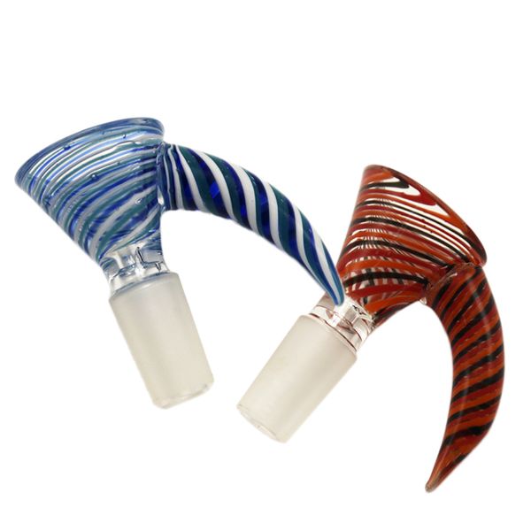 Headshop888 G085 Smoking Pipe Dabber Tool 14mm 18mm Male Colored Strip Glass Bowl mit großem Griff Ox Horn Style Dab Rig Glass Bong Bowls