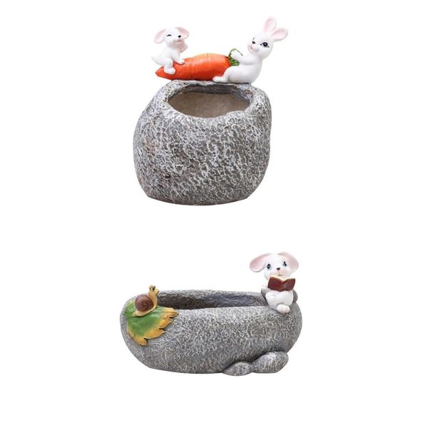 

2pcs lovely rabbit statue decorative resin succulent pot cactus planter for fairy garden decor diy