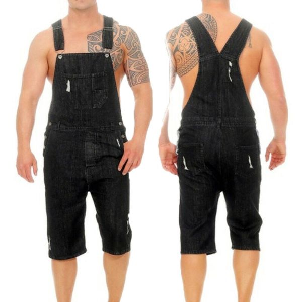 

overalls men ripped jeans jumpsuits distressed casual denims trousers dungarees bib man suspender stretch pants plus size, Blue