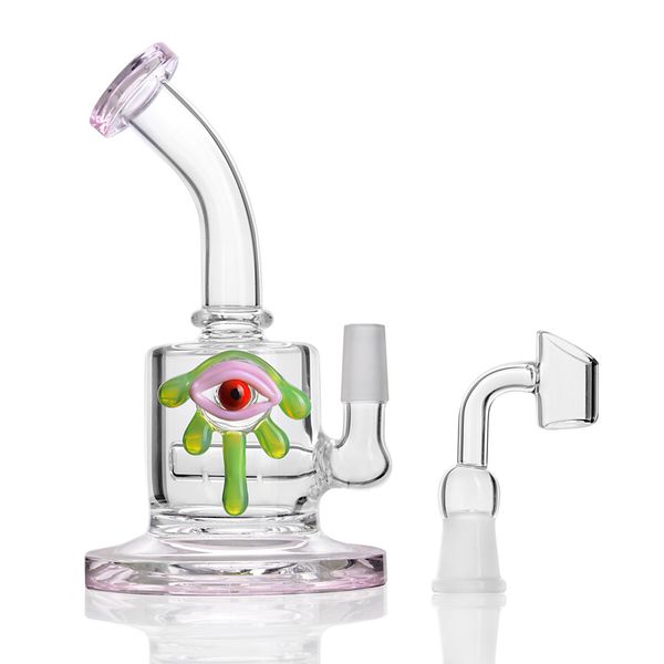 6,5 pollici Narghilè Mini piattaforme petrolifere Bong per acqua in vetro Fumo Tubi per acqua in vetro Dab Rigs Eye Bong unici Chicha 14mm banger