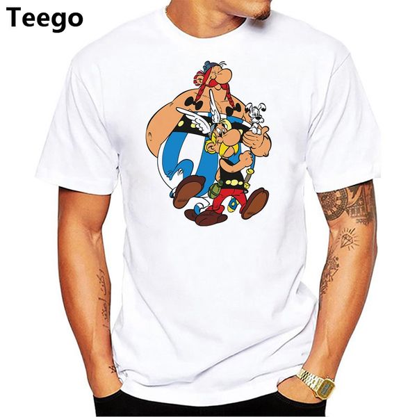 

asterix and obelix funny design cotton tees men summer white t-shirt, White;black