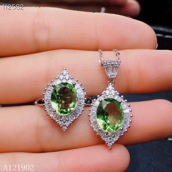 

kjjeaxcmy exquisite jewelry 925 sterling silver inlaid natural gemstone olivine women's ring necklace pendant suit support detec, Black
