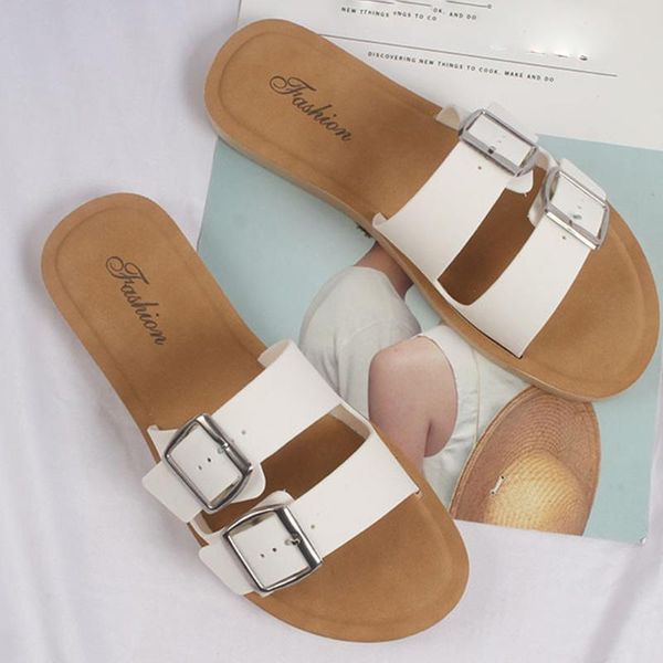 

slippers women double buckles shoes 2021 bohemian summer casual slides slipper beach sandalias plataforma mujer#0316, Black