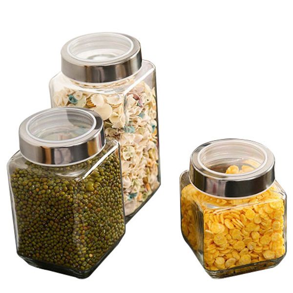 

kitchen supplies glass sealed storage tank stainless steel with lid tea cans seasoning jar food storage bottle