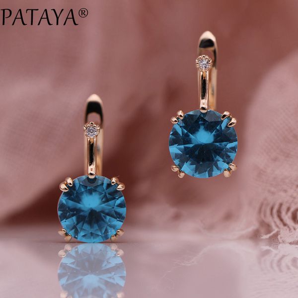 

pataya 828 promotion new round blue earrings women fashion noble wedding jewelry 585 rose gold natural zircon dangle earrings, Silver