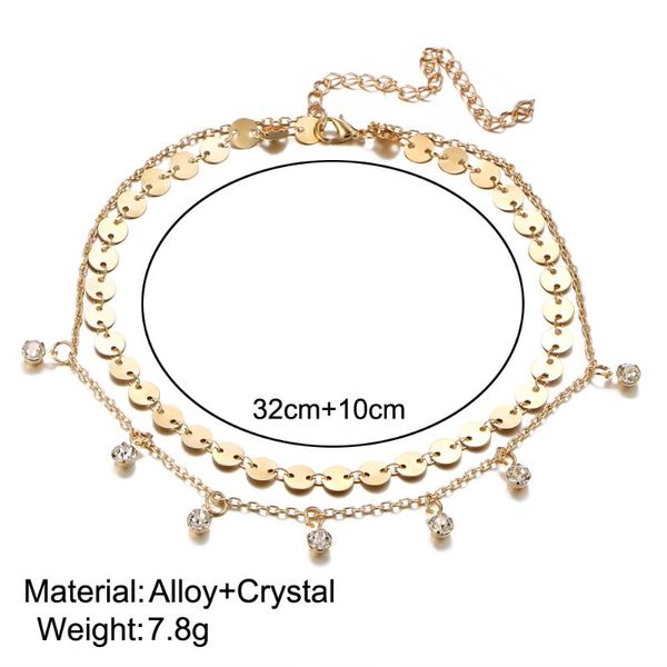 

bohemia crystal double layer sequins chocker necklaces for woman statement bijoux collar vintage round choker necklace jewelry, Silver