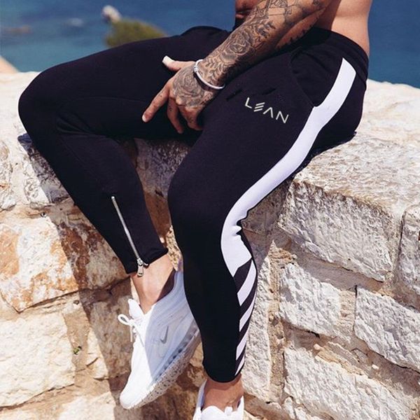 

gympxinran new sweatpants men's solid workout bodybuilding clothing casual gyms fitness sweatpants joggers trousers pencil pants, Black