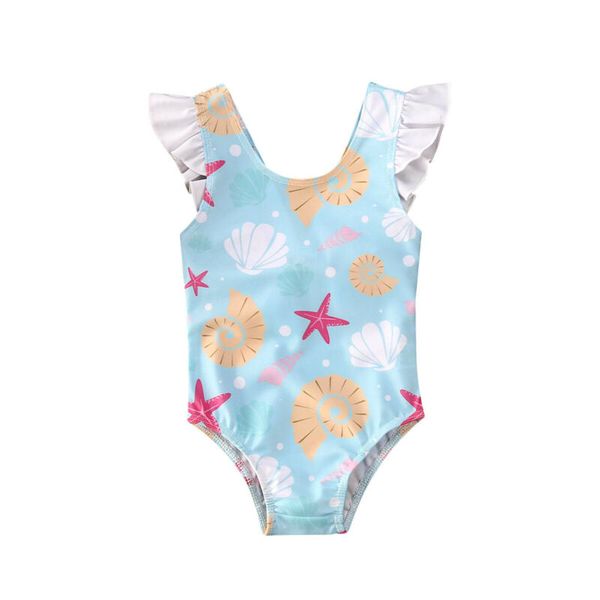 

fashion toddler kids baby girls swimwear blue shell printed bow bikini one-piece swimsuit summer holiday swimming clothes 0-3y