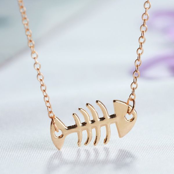 

custom lovely fish bone women necklace&pendants handmade trendy simple pendant necklace gold great decoration jewelry, Silver