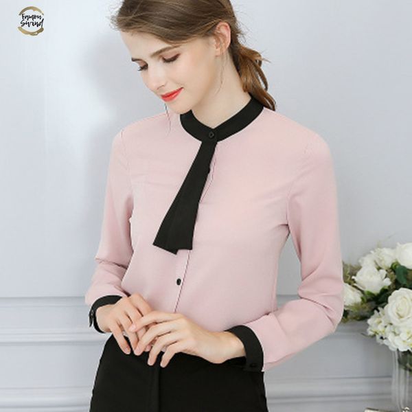 

women office chiffon blouse spring summer cute bottoming shirt slim fashion casual female elegant shirt large size clothing, White