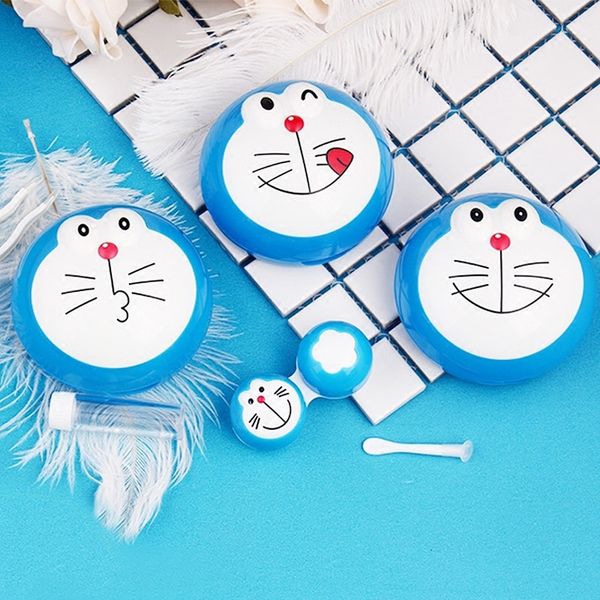 

7xqlt cartoon round face dingdang cat invisible cute myopia contact lenses glasses case glasses case box super cute expression companion box, Blue