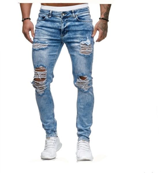 

men's designer jeans men's ripped light blue tight denim trousers men's fashion small foot pencil trousers jeans s-3xl