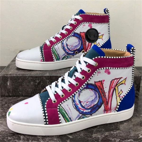 

2019 men women casual shoes designer red bottom studded spikes fashion insider sneakers black red white leather high size34-48 s1 cs07