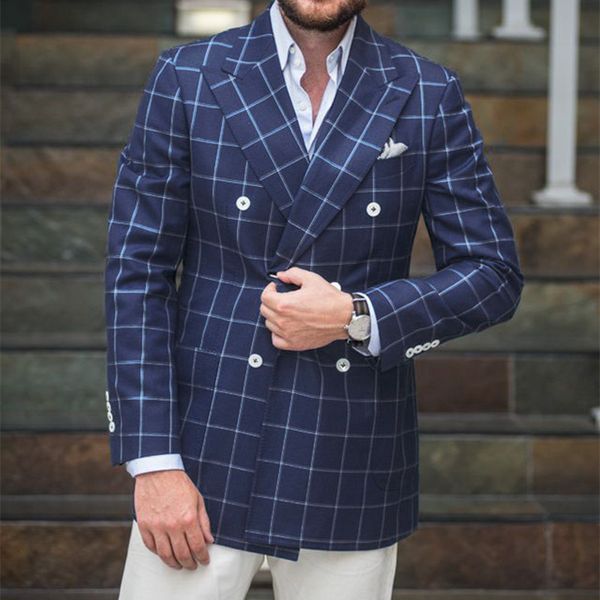 

new arrival mens checkered suit windowpane fashion men suits custom made checkered man wedding double breasted men jacket only, White;black