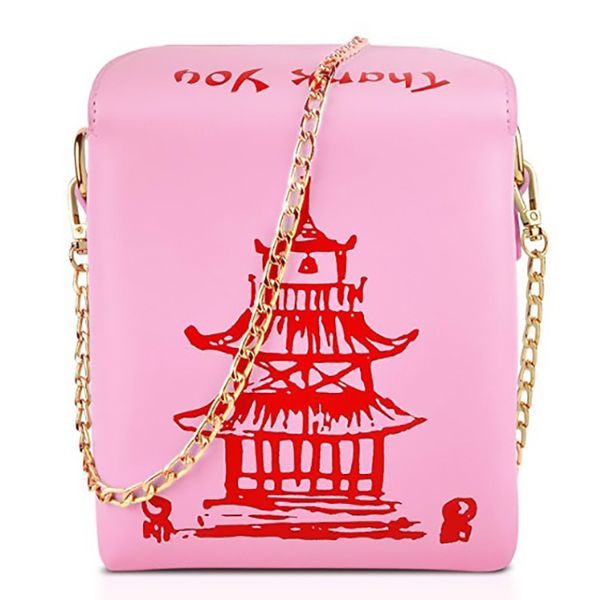 

chinese takeout box tower print handbag for women novelty cute girl shoulder messenger bag female totes purse