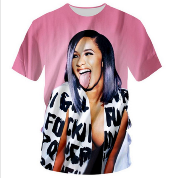 

2019 famous singer cardi b fashiont-shirt men women summer 3d printing short sleeve crewneck casual hip hop q1007, White;black