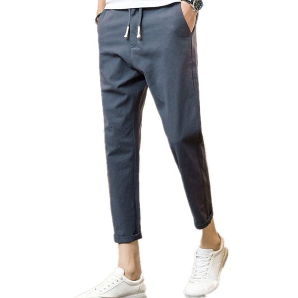 

летние льняные девять - cent брюки мужские брюки для мужчин корейской версии trend моды тонкий хлопок хлопок лен харун повседневный сыпучие, Black