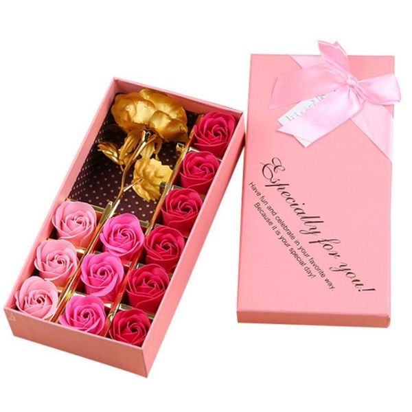 

12pcs/box creative rose flower bath body artificial rose flower petal scented soap with gold foil love valentine day gift