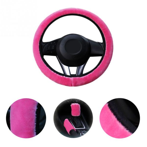 

car steering wheel cover braid + handbrake cover + car automatic covers plush gear shift 3pcs accessories