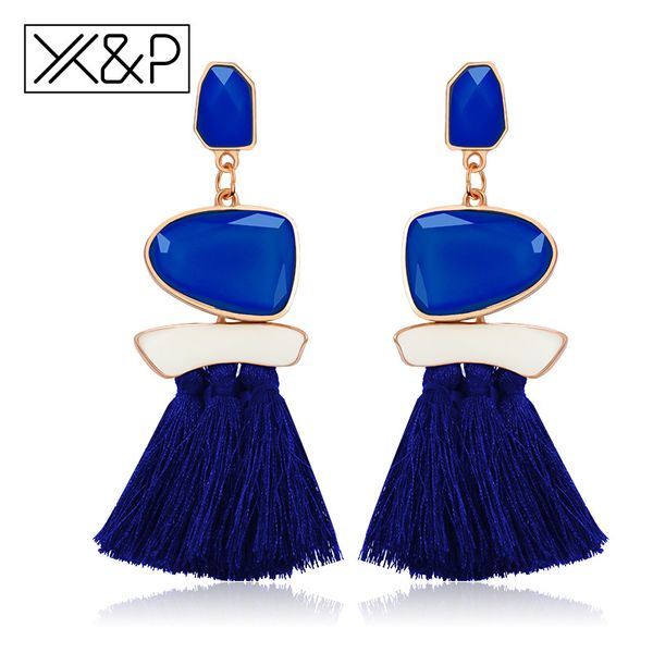 

x&p fashion personality bohemian ethnic tassel drop earring for women girl statement long vintage cotton dangle earrings jewelry, Silver