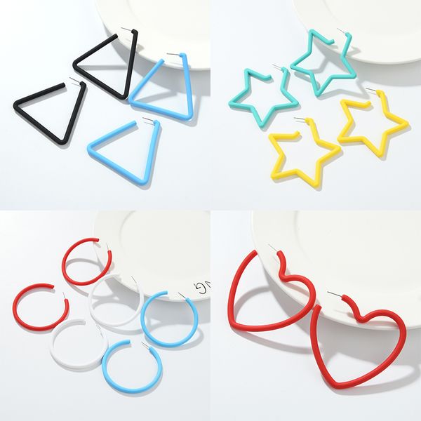 

wuli&baby 2019 new geometric hoop earrings women korean style heart star round triangle shape holiday earrings, Golden;silver