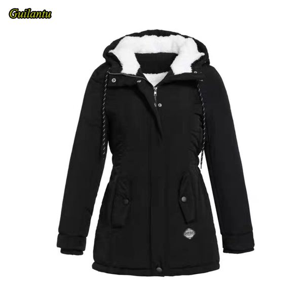 

guilantu winter thick cotton liner padded jacket outwear women plus size slim hooded coat female black long parka mujer 2020