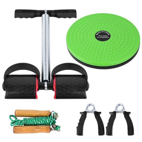 

5 pcs home fitness set with spring pedal puller waist twist board hand grip adjustable jump rope for home office gym