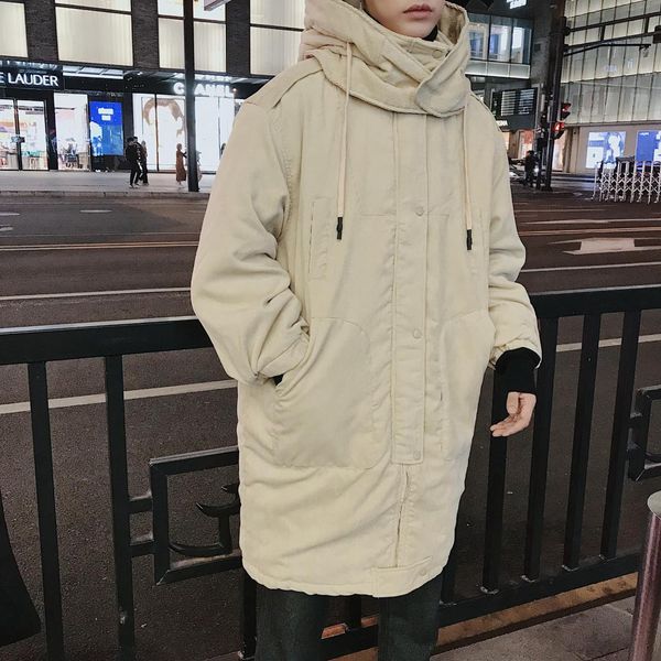 

men hooded thicken warm parka coat casual slim mens overcoat long slim corduroy padded jacket plus 5xl men clothes, Black