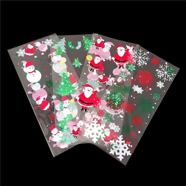 12,5*27,5 cm Weihnachtsgeschenkbeutel Lebensmittel OPP Flachbeutel Weihnachtsmann, Schnee, Baum Druck Kleine Geschenktüte