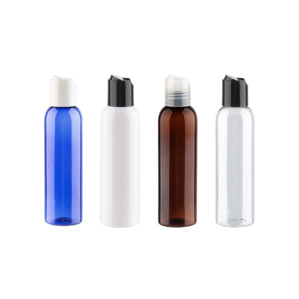 150 ml farbige leere Lotionsflaschen aus Kunststoff mit Schraubverschluss mit Scheibenverschluss, 150 ml, durchsichtiges schwarzes Shampoo, PET-Kosmetikflaschen, 5 oz Kosmetika